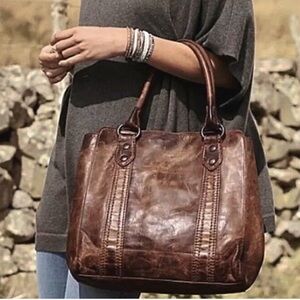 Frye Melissa Tote Shoulder Bag Purse Dark Brown Leather